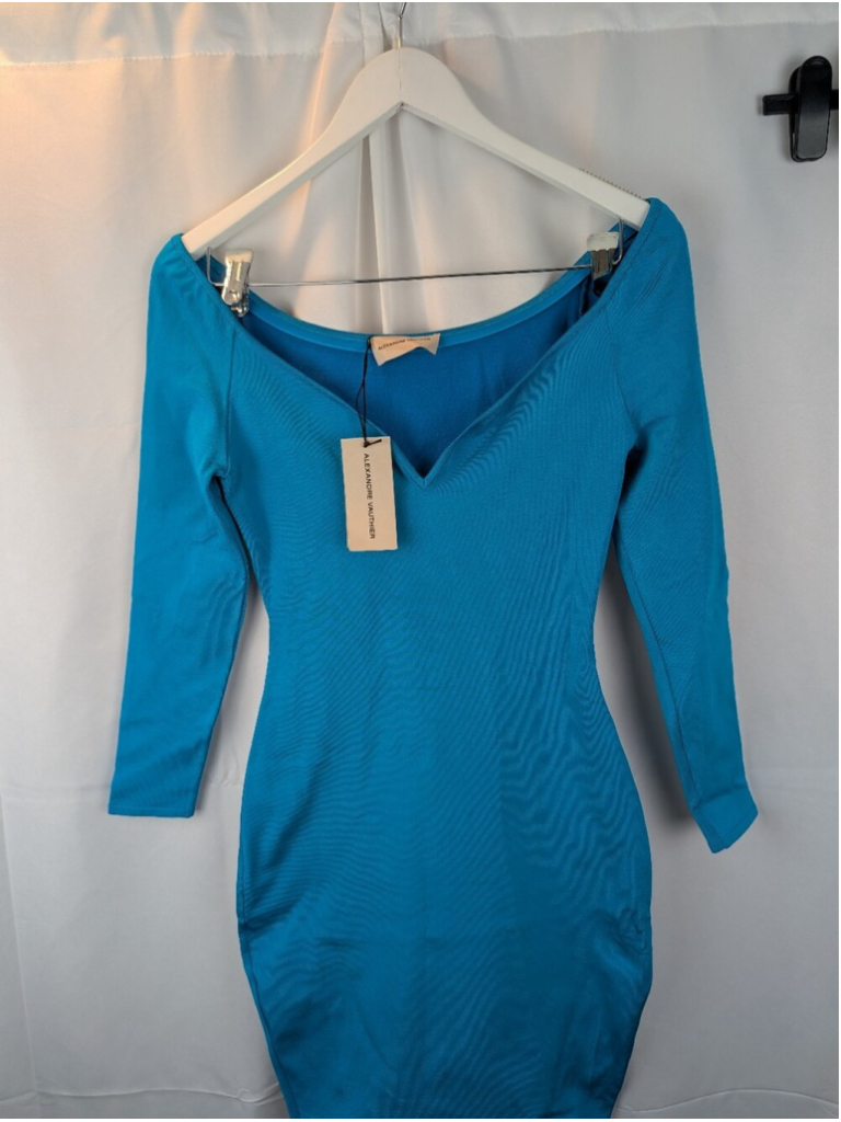 Alexandre Vauthier Off-Shoulder Turquoise Bodycon Dress Size 6(38) Bnwt — image 3 of 8